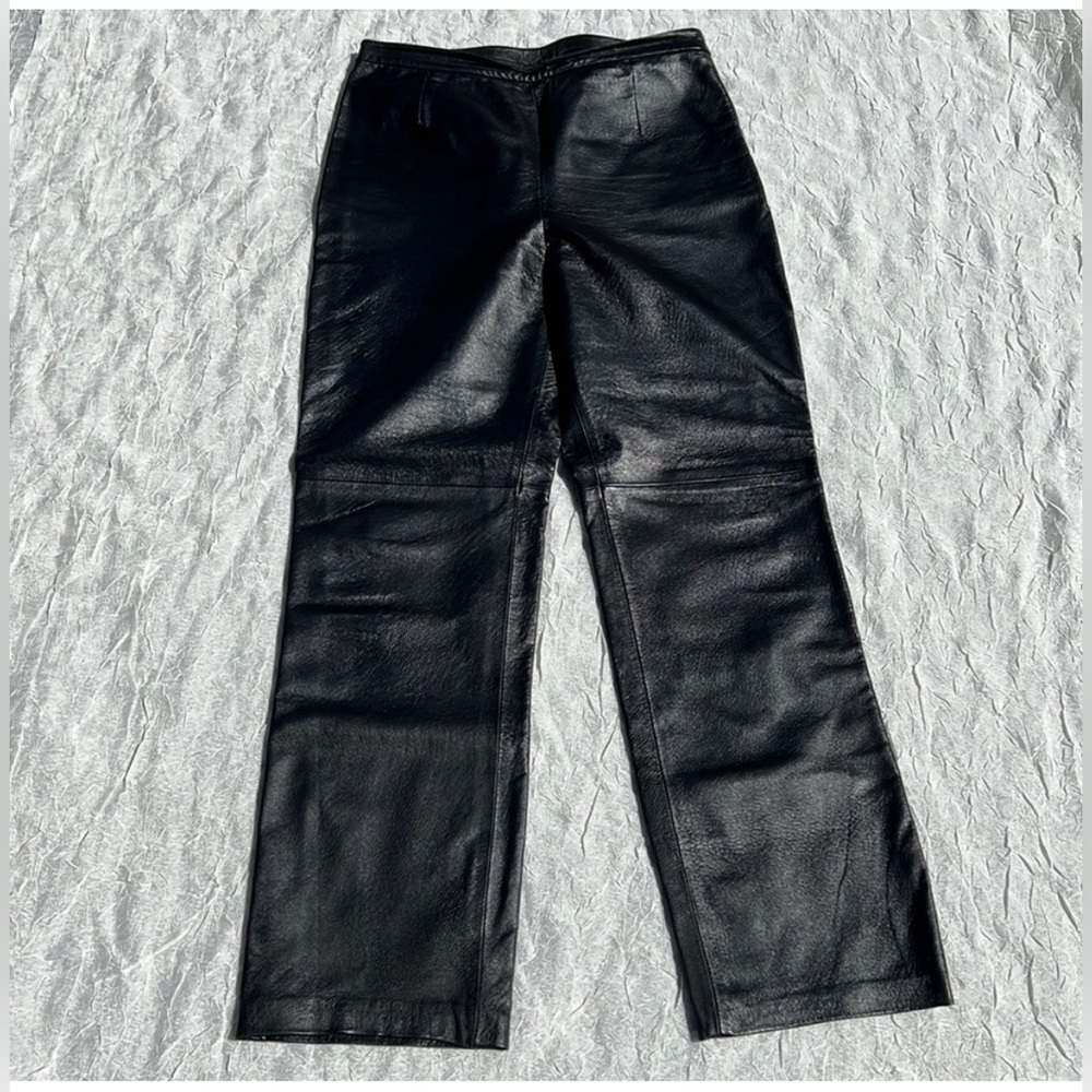 CLIO Women’s Vintage Side Zip Black Leather High Waisted Pants Size 12